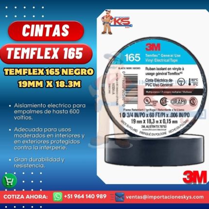 CINTA AISLANTE TEMFLEX 165 19MMX18.3MTS NEGRO