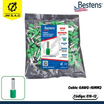 TERMINAL SOBREMOLDEADO SIMPLE 6AWG-16MM2 VERDE DIM.12.0 X 100U