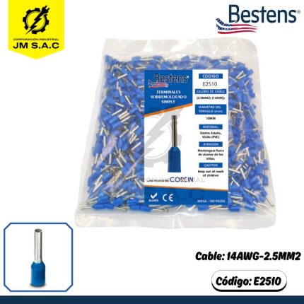 TERMINAL SOBREMOLDEADO SIMPLE 14AWG-2.5MM2 AZUL DIM.10.0 X 100U