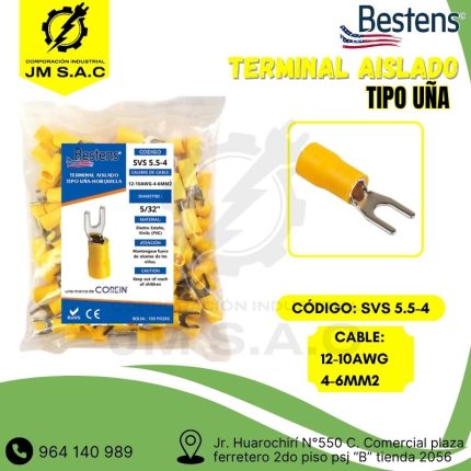 TERMINAL AISLADO TIPO UÑA 12-10AWG-4-6MM2 AMARILLO 5/32 ANCH.7.2MM 48A X 100U