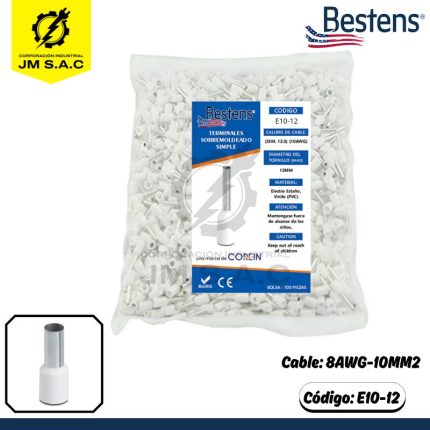 TERMINAL SOBREMOLDEADO SIMPLE 8AWG-10MM2 BLANCO LECHE DIM.12.0 X 100U
