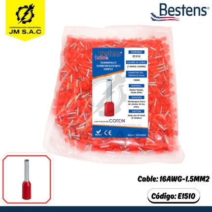 TERMINAL SOBREMOLDEADO SIMPLE 16AWG-1.5MM2 ROJO DIM.10.0 X 100U