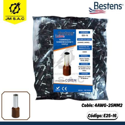 TERMINAL SOBREMOLDEADO SIMPLE 4AWG-25MM2 MARRÓN DIM.16.0 X 100U