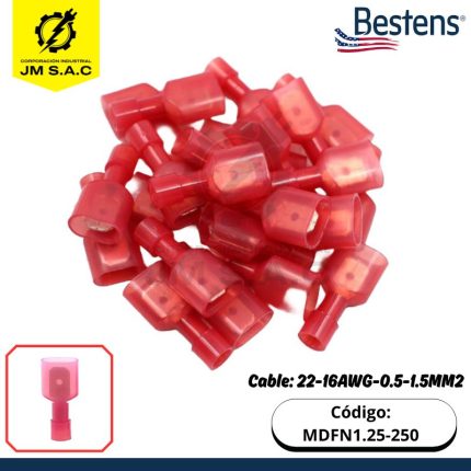 TERMINAL OVALADO MACHO 22-16AWG-0.5-1.5MM2 ROJO DE NYLON 10A X 100U