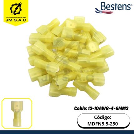 TERMINAL OVALADO MACHO 12-10AWG-4-6MM2 AMARILLO DE NYLON 24A X 100U