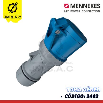 TOMA AÉREO DE 16AMP 2P+T 250V AZUL 6H IP44 2 CUERPOS