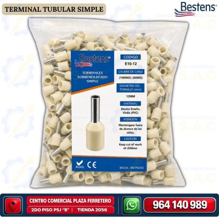 Terminal tubular simple E10-12 para cable 8AWG 10mm² color marfil bolsa de 100 und - Bestens