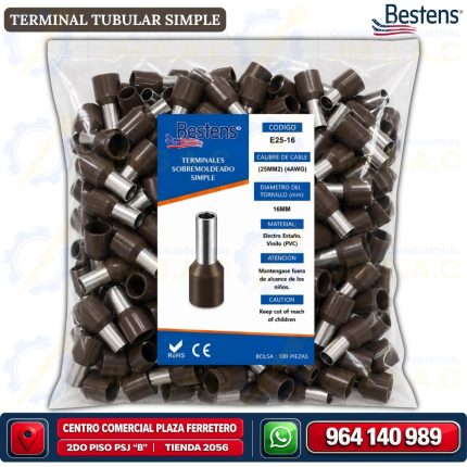 Terminal tubular simple E25-16 para cable 4AWG 25mm² color marrón bolsa de 100 und - Bestens