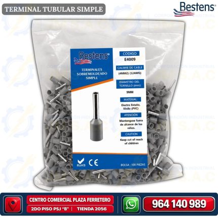 Terminal tubular simple E4009 para cable 12AWG 4mm² color gris bolsa de 100 und - Bestens