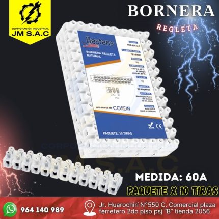 BORNERA REGLETA PVC TIPO U 60A X PAQUETE DE 10 TIRAS