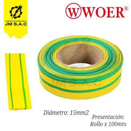 MANGA TERMOCONTRAIBLE F15MM AMAR/VERDE 5/8 X 100MTS