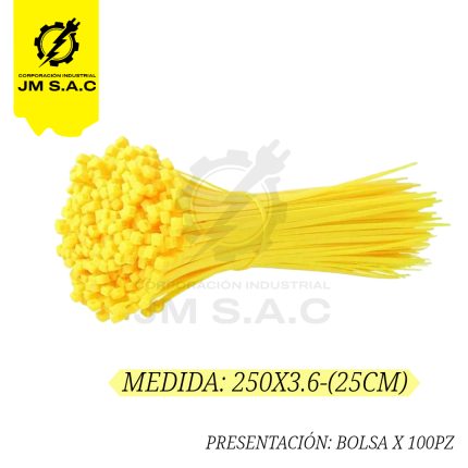 CINTILLO DE NYLON 250X3.6MM-25CM AMARILLO UL X 100PZ