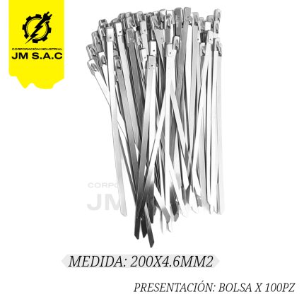 CINTILLO METÁLICO DE ACERO INOXIDABLE 304 200X4.6MM2 X 100PZ