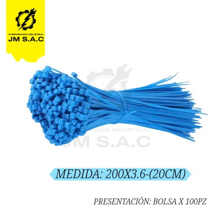CINTILLO DE NYLON 200X3.6MM-20CM CELESTE UL X 100PZ