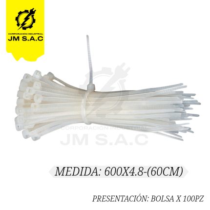 CINTILLO DE NYLON BLANCO 600X4.8MM-60CM UL X 100PZ