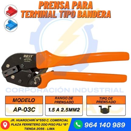 PRENSA MANUAL PARA TERMINALES TIPO BANDERA 1.5-2.5MM2 COLOR NARANJA