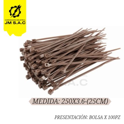 CINTILLO DE NYLON 250X3.6MM-25CM MARRÓN UL X 100PZ