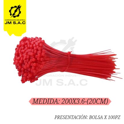 CINTILLO DE NYLON 200X3.6MM-20CM ROJO UL X 100PZ