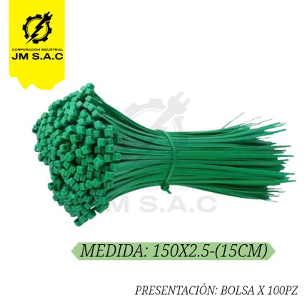 CINTILLO DE NYLON 150X2.5MM-15CM VERDE UL X 100PZ