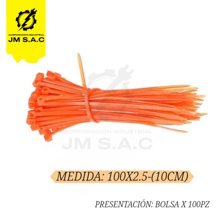 CINTILLO DE NYLON 100X2.5MM-10CM NARANJA UL X 100PZ