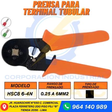 PRENSA TERMINAL TUBULAR (PRENSADO CUADRADO) 0.25-6mm2 COLOR NARANJA