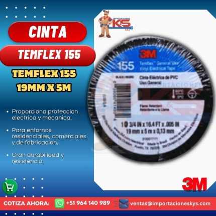 CINTA AISLANTE TEMFLEX NEGRO 155 19MM X 5MTS