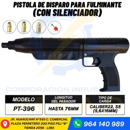 PISTOLA DE DISPARO PARA FULMINANTE CALIBRE 22 (CON SILENCIADOR) COLOR NEGRO