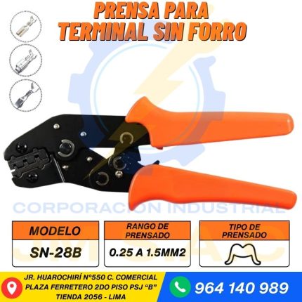 PRENSA PARA TERMINAL SIN FORRO 0.25-1.5MM2 COLOR NARANJA